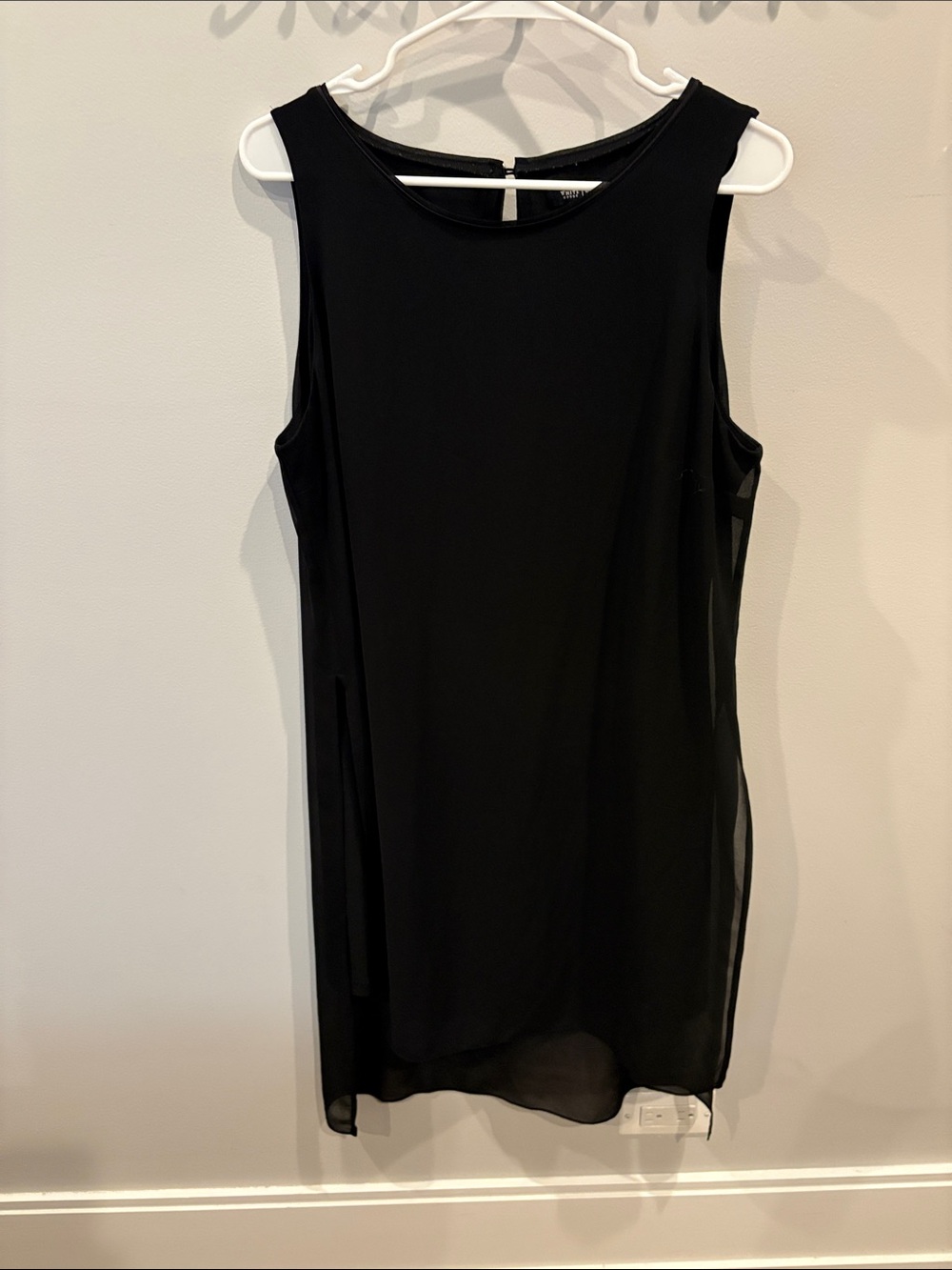 White House Black Market Black Sleeveless Shift Dress with Sheer Overlay